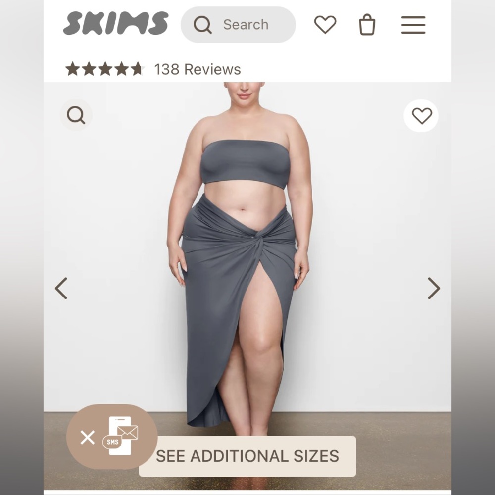 Skims signature swim sarong skirt - gunmetal - large NWT